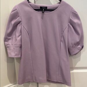 Aqua Purple Faux Leather Puff Sleeve Peplum Top